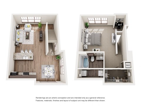 Floor plan for 1 bed, 1 bath, 958 sqft